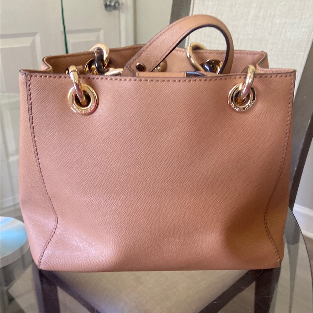Michael Kors Brown Saffiano Leather Satchel with Gold Hardware - Picture 2 of 8